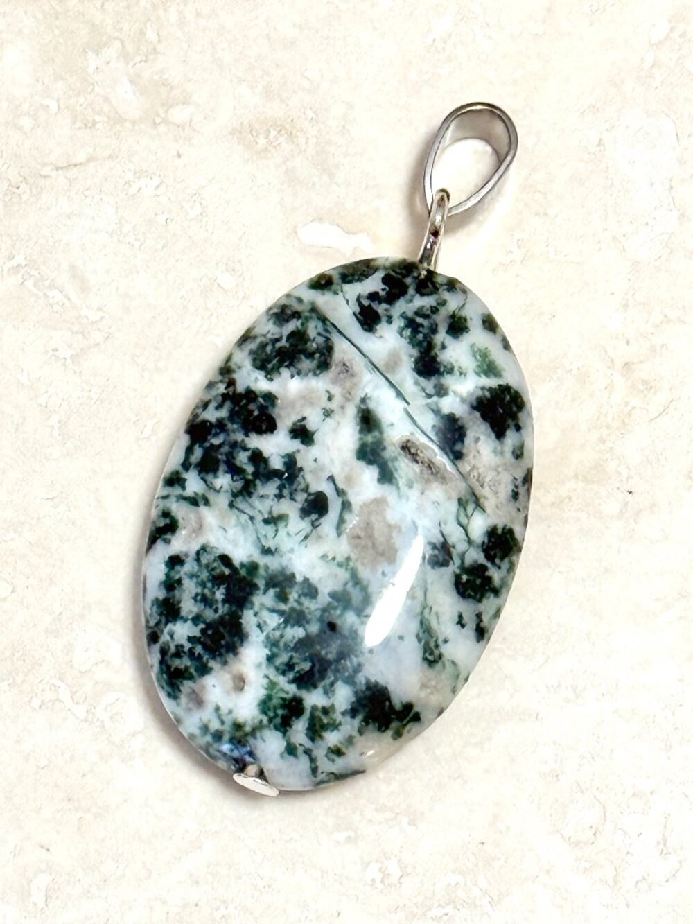2/$20, White Green Tree Agate Pendant, Large Oval Genuine Gemstone Pendant